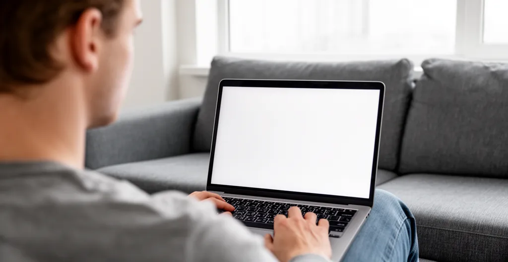 Professionnel frontalier consultant des annonces de logement sur écran